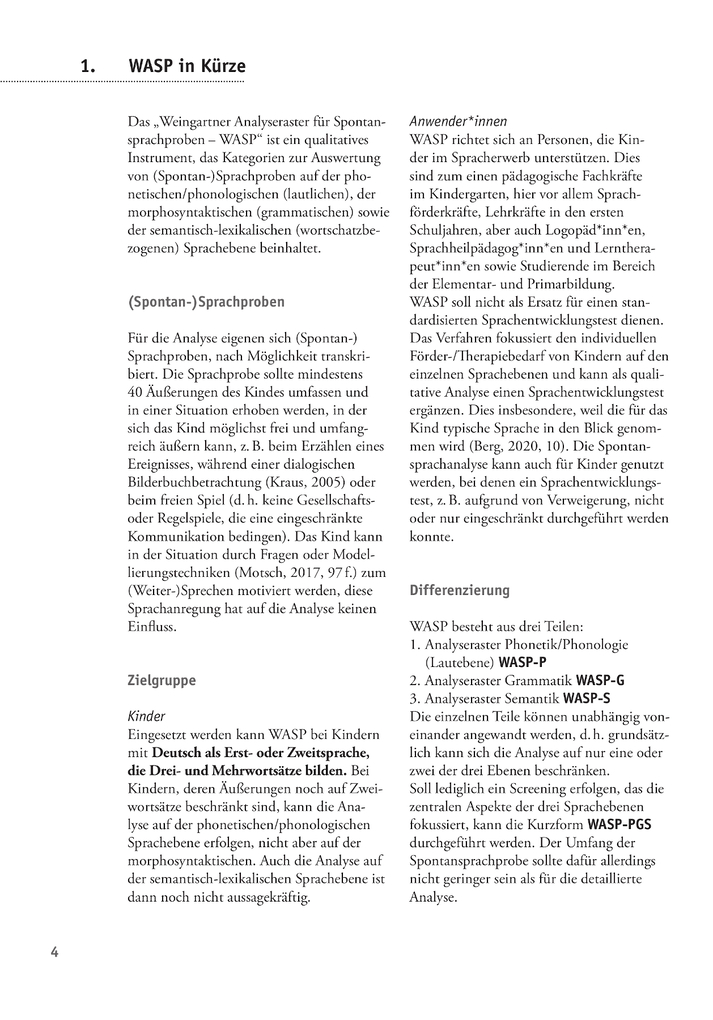 Weitere Ansicht: Weingartner Analyseraster für Spontansprachproben - WASP | Cordula Löffler, Julian Heil