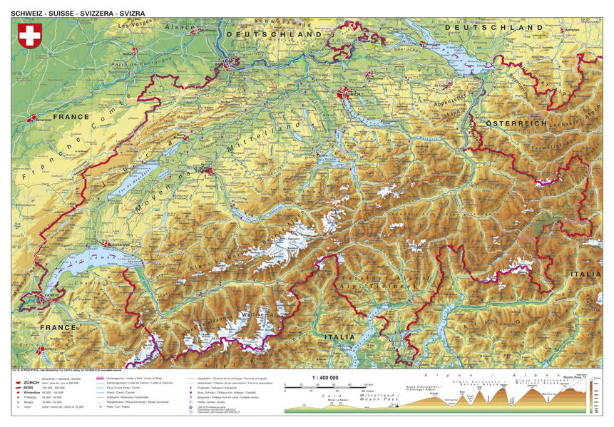 Produktbild: Schweiz physisch Papierposter | Heinrich Stiefel