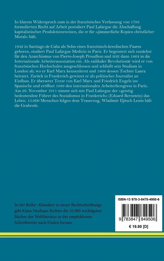 Weitere Ansicht: Das Recht auf Faulheit | Paul Lafargue