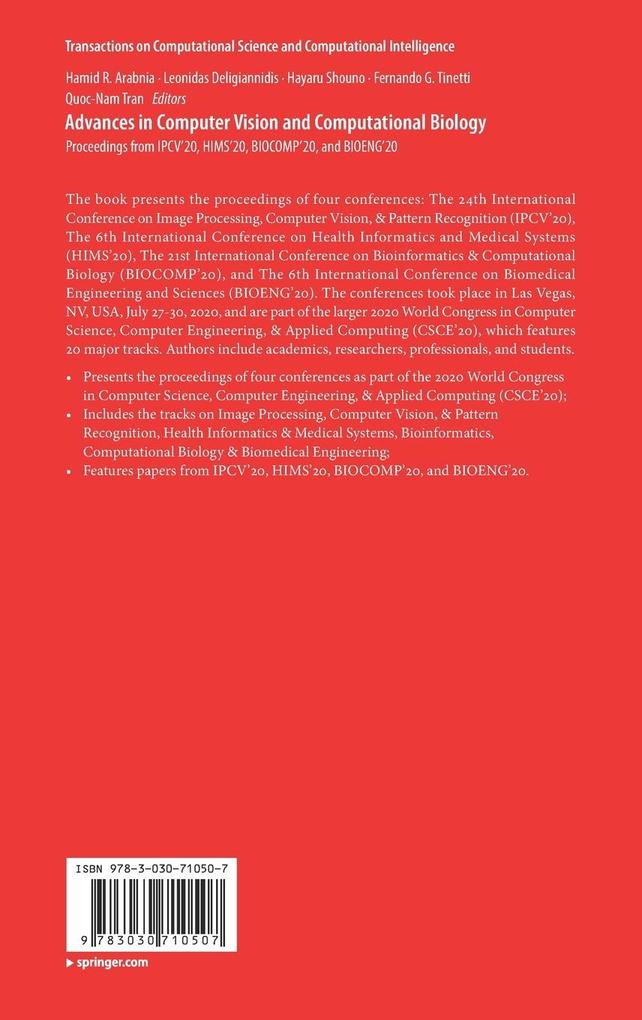 Weitere Ansicht: Advances in Computer Vision and Computational Biology