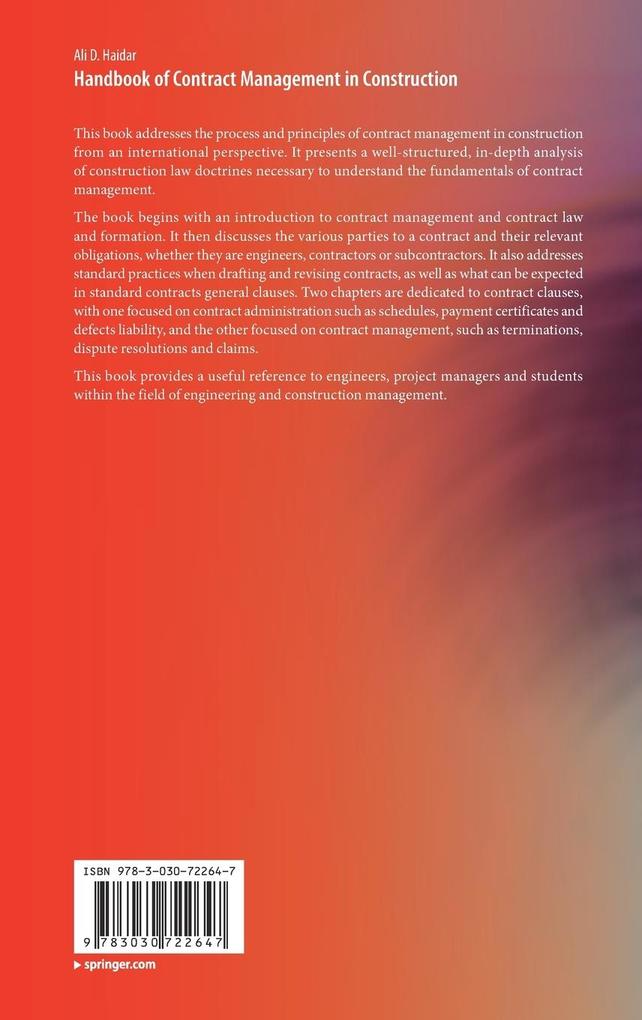 Weitere Ansicht: Handbook of Contract Management in Construction | Ali D. Haidar