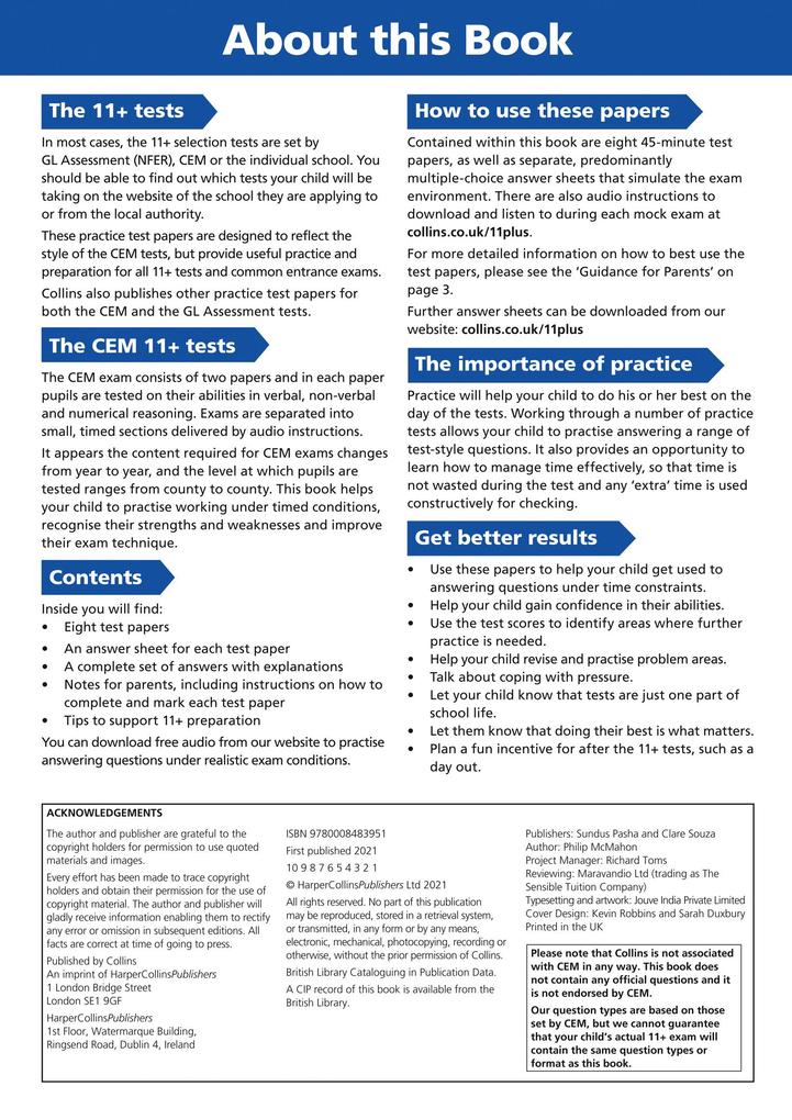 Weitere Ansicht: Collins 11+ - 11+ Verbal Reasoning, Non-Verbal Reasoning & Maths Practice Papers Book 2 (Bumper Book with 4 Sets of Tests) | Collins 11, Philip McMahon