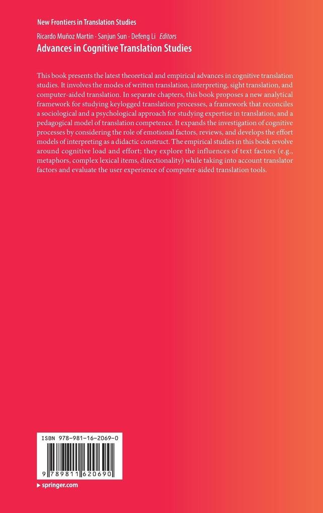 Weitere Ansicht: Advances in Cognitive Translation Studies
