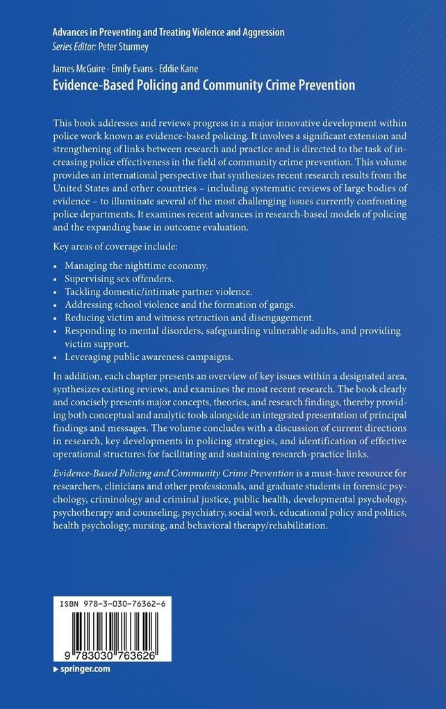 Weitere Ansicht: Evidence-Based Policing and Community Crime Prevention | James McGuire, Emily Evans, Eddie Kane