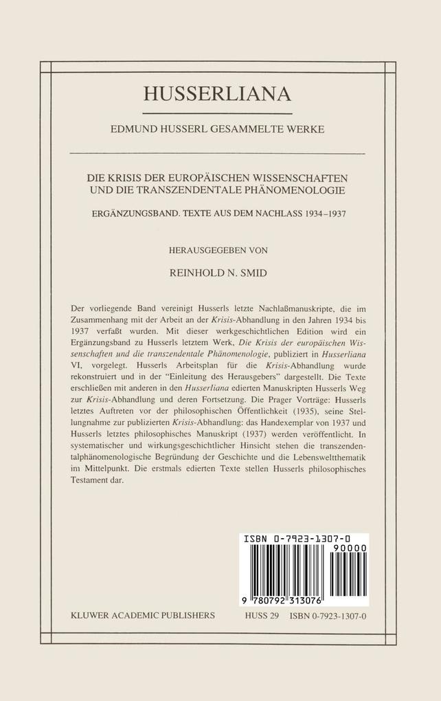 Weitere Ansicht: Die Krisis Der Europäischen Wissenschaften Und Die Transzendentale Phänomenologie | Edmund Husserl, Reinhold N. Smid
