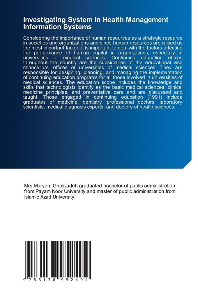 Weitere Ansicht: Investigating System in Health Management Information Systems | Mrs Maryam Gholizadeh, Omid Panahi, Dr Omid PANAHI
