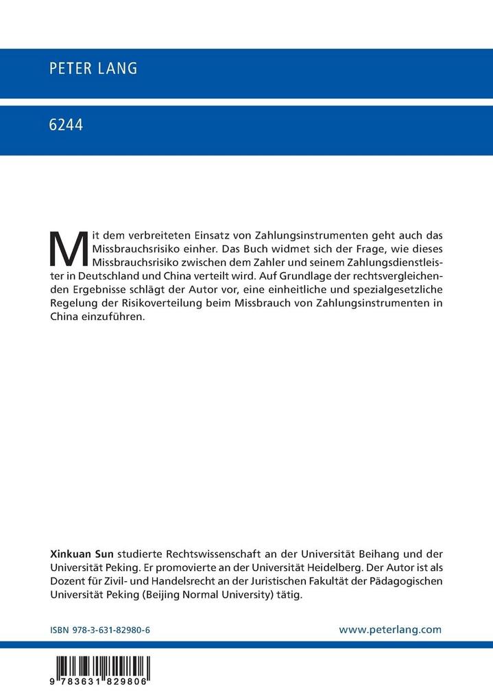 Weitere Ansicht: Risikoverteilung beim Missbrauch von Zahlungsinstrumenten in Deutschland und der VR China | Xinkuan Sun