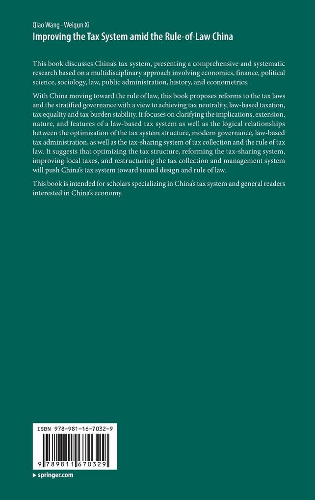 Weitere Ansicht: Improving the Tax System amid the Rule-of-Law China | Qiao Wang, Weiqun Xi