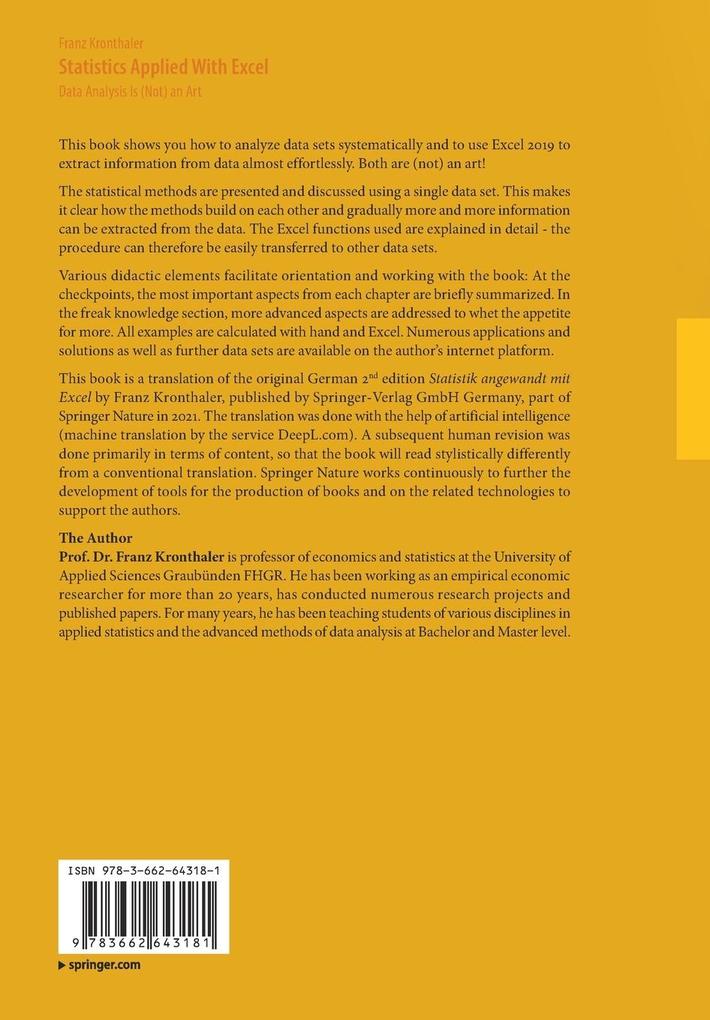 Weitere Ansicht: Statistics Applied With Excel | Franz Kronthaler