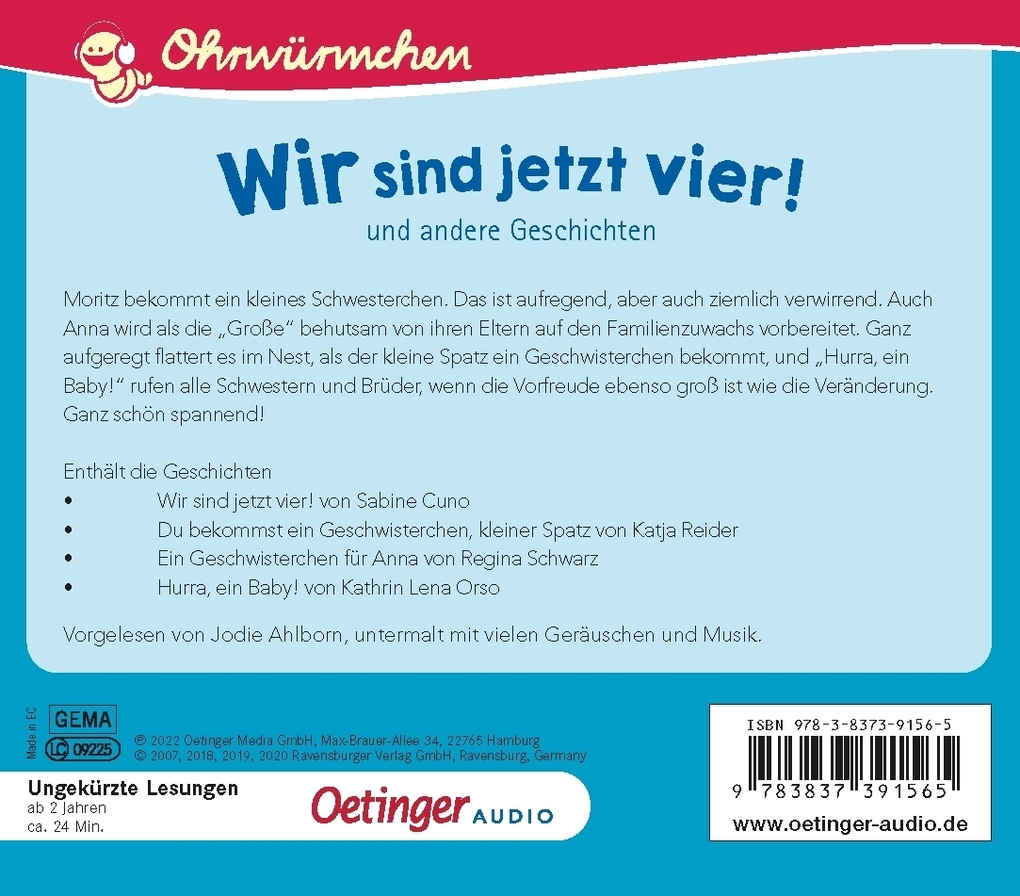 Weitere Ansicht: Wir sind jetzt vier! und andere Geschichten | Katja Reider, Kathrin Lena Orso, Regina Schwarz, Sabine Cuno, Jens Ohrenblicker