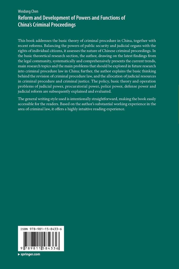 Weitere Ansicht: Reform and Development of Powers and Functions of China's Criminal Proceedings | Weidong Chen
