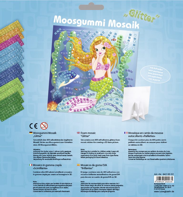 Produktbild: URSUS Kinder-Bastelsets Moosgummi Mosaiken Glitter Meerjungfrau, Bastelset aus Moosgummi-Stickern, ca. 25x25cm