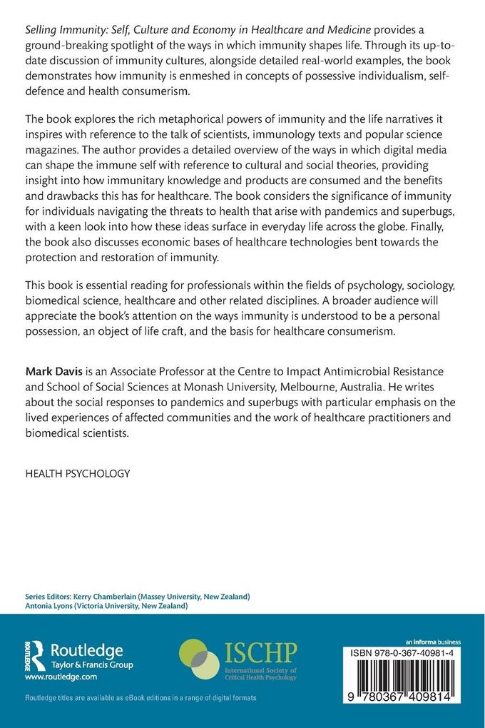 Weitere Ansicht: Selling Immunity Self, Culture and Economy in Healthcare and Medicine | Mark Davis