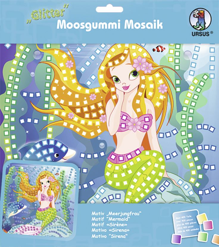 Weitere Ansicht: URSUS Kinder-Bastelsets Moosgummi Mosaiken Glitter Meerjungfrau, Bastelset aus Moosgummi-Stickern, ca. 25x25cm