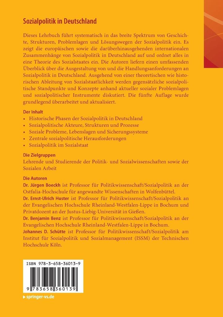 Weitere Ansicht: Sozialpolitik in Deutschland | Jürgen Boeckh, Ernst-Ulrich Huster, Benjamin Benz, Johannes D. Schütte
