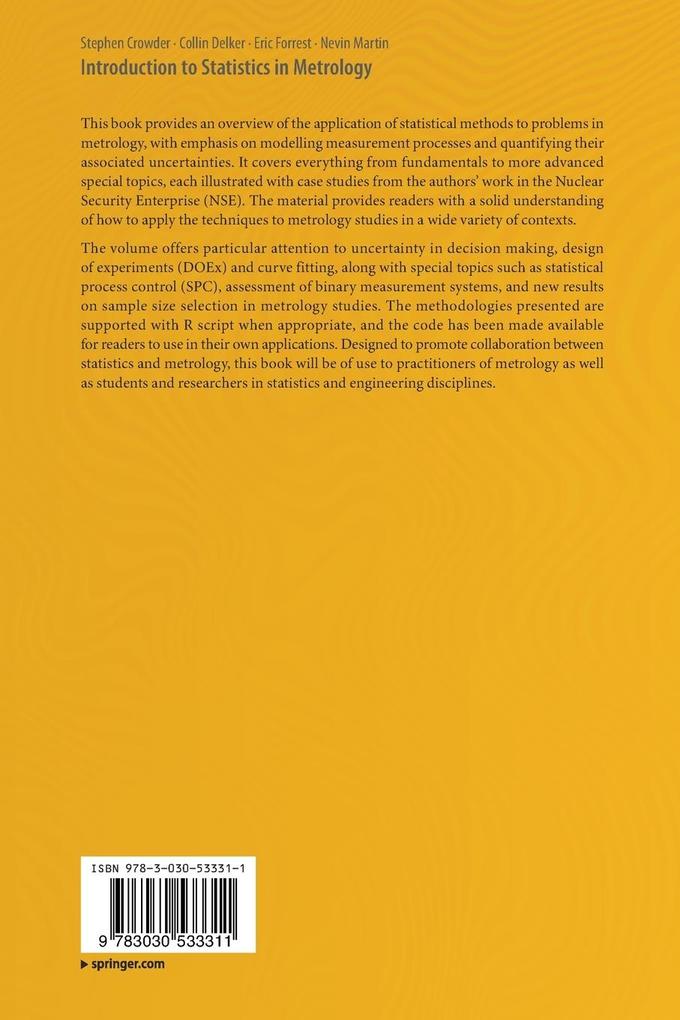 Weitere Ansicht: Introduction to Statistics in Metrology | Stephen Crowder, Collin Delker, Eric Forrest, Nevin Martin