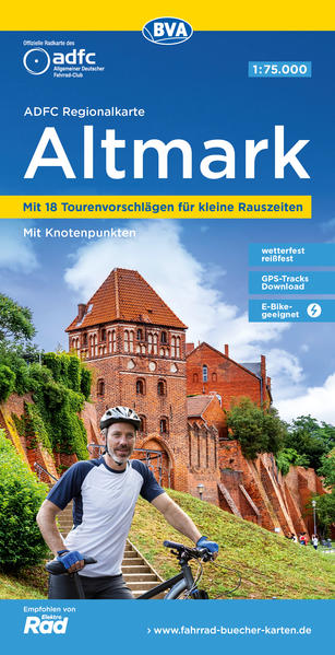 Produktbild: ADFC Regionalkarte Altmark, 1:75.000, mit Tagestourenvorschlägen, reiß- und wetterfest, E-Bike-geeignet, mit Knotenpunkten, GPS-Tracks Download