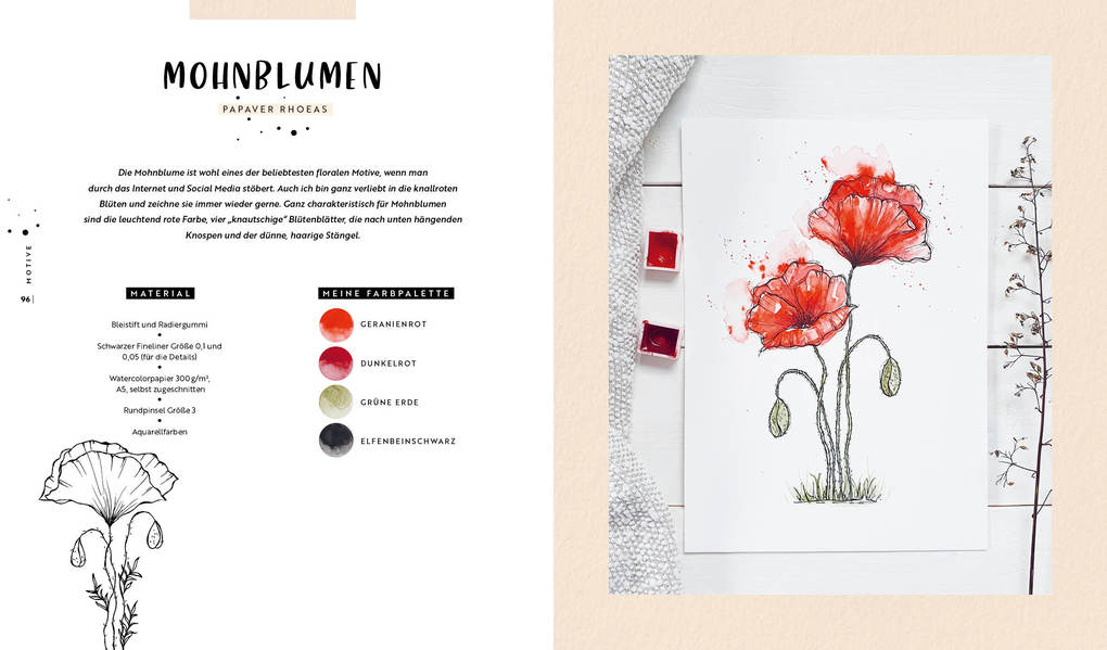 Weitere Ansicht: Watercolor - Florale Motive aus Wiese, Wald & Garten mit Aquarell und Fineliner | Anastasia Sälinger