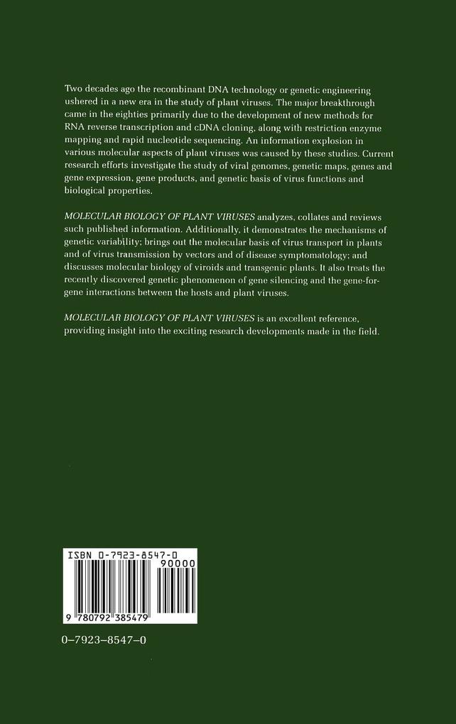 Weitere Ansicht: Molecular Biology of Plant Viruses