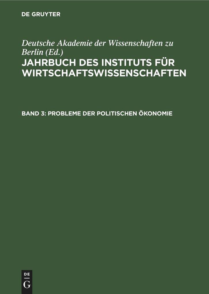 Produktbild: Jahrbuch des Instituts für Wirtschaftswissenschaften. Band 3