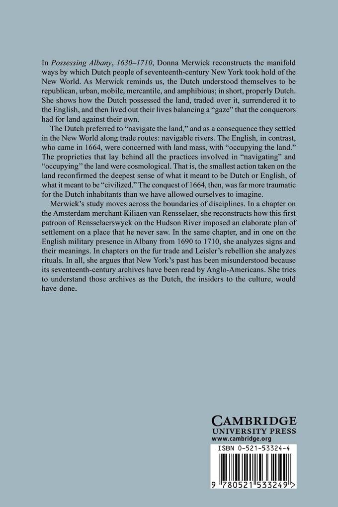 Weitere Ansicht: Possessing Albany, 1630 1710 | Donna Merwick