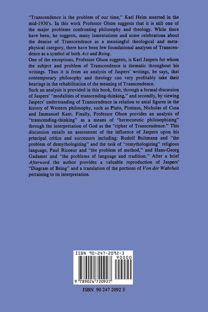 Weitere Ansicht: Transcendence and Hermeneutics | A. M. Olson, Alan M. Olson