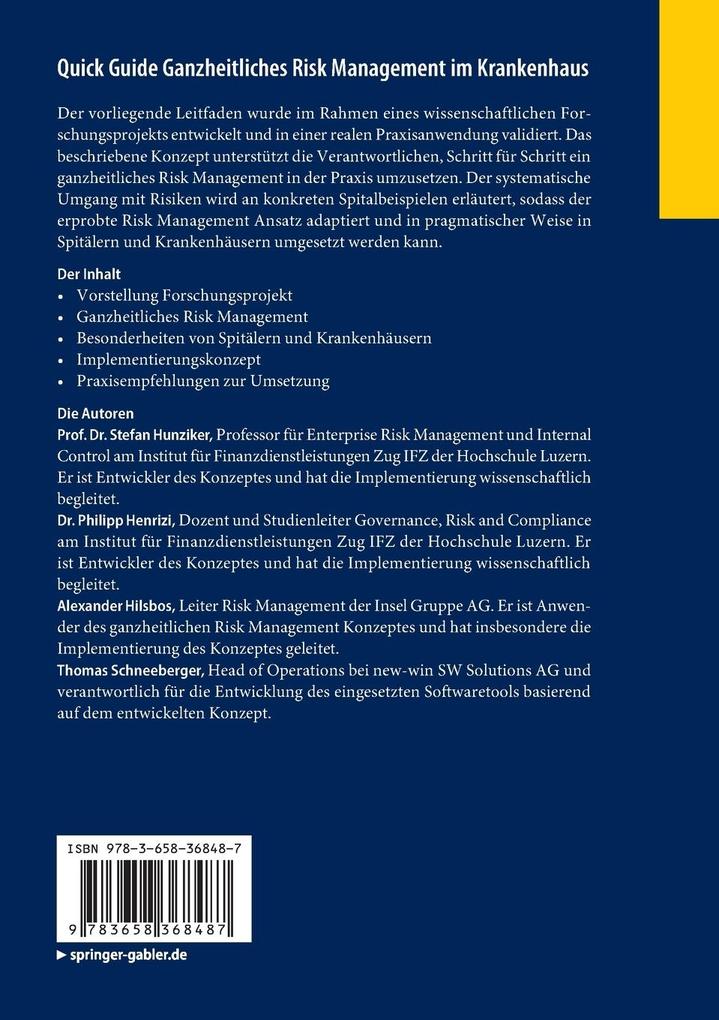 Weitere Ansicht: Quick Guide Ganzheitliches Risk Management im Krankenhaus | Stefan Hunziker, Philipp Henrizi, Alexander Hilsbos, Thomas Schneeberger