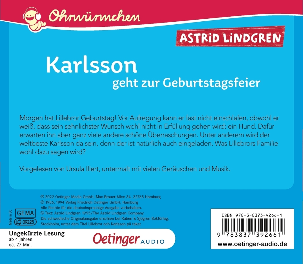 Weitere Ansicht: Karlsson geht zur Geburtstagsfeier, 1 Audio-CD | Astrid Lindgren