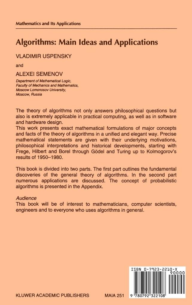 Weitere Ansicht: Algorithms: Main Ideas and Applications | A. L. Semenov, Vladimir Uspensky