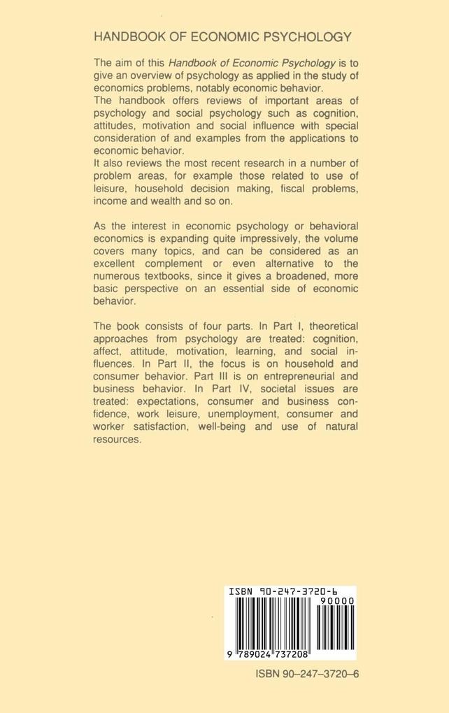 Weitere Ansicht: Handbook of Economic Psychology