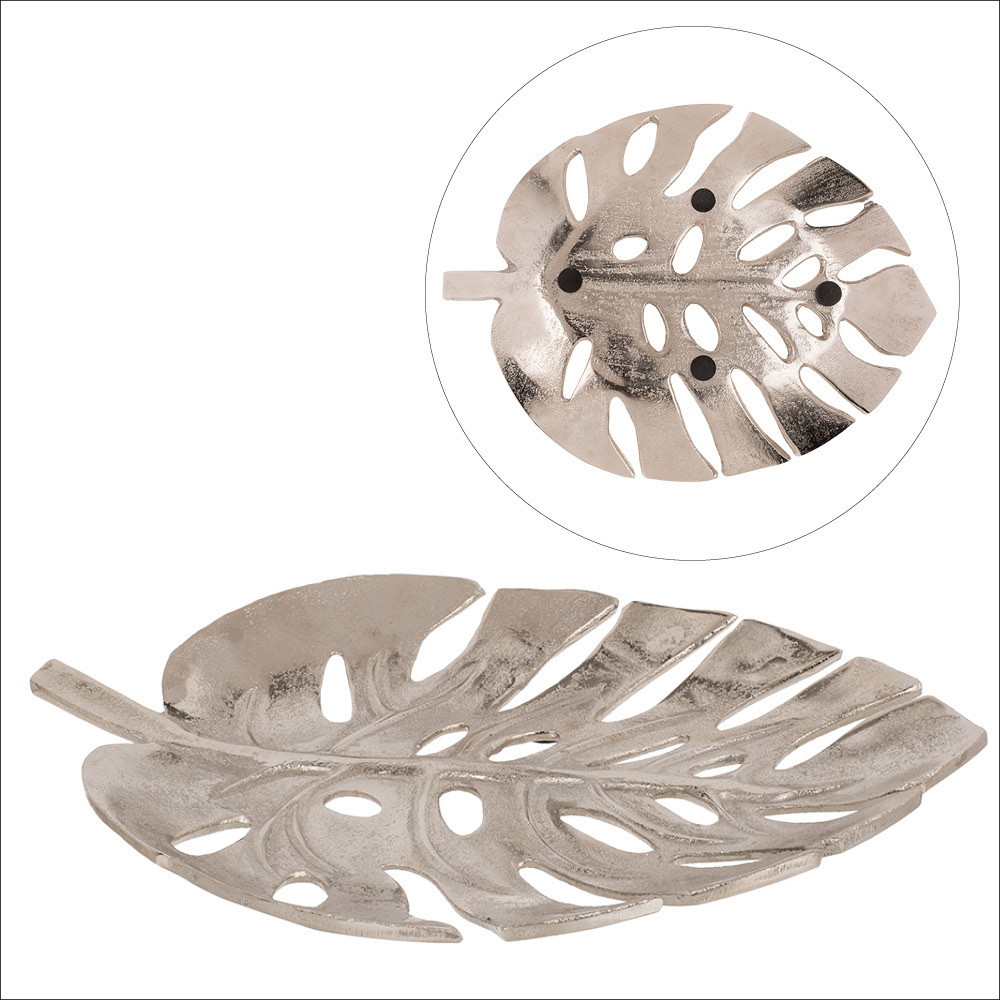 Produktbild: Silberfarbene Metall-Deko-Schale, Monstera, ca. 32 x 25 cm