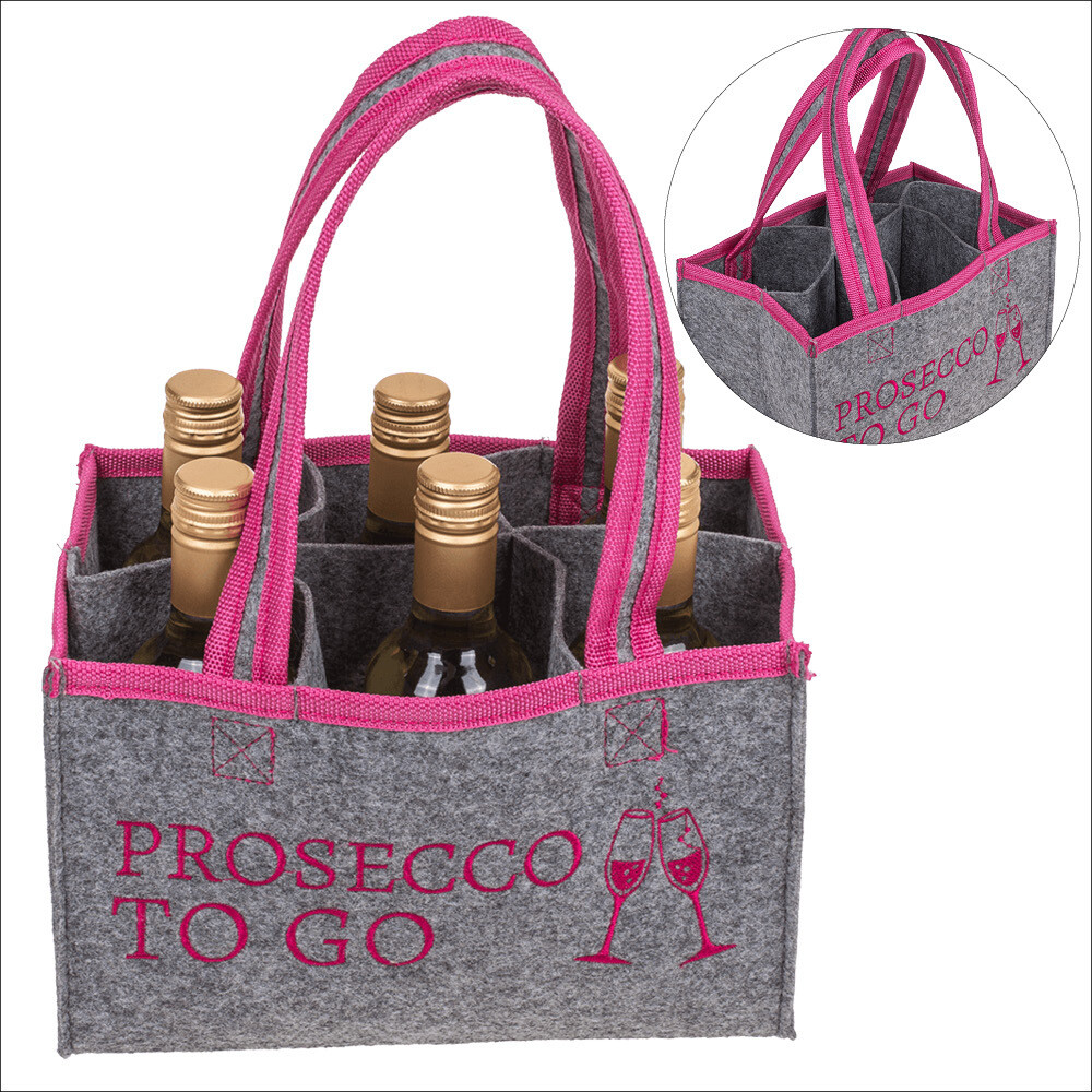 Produktbild: Filztasche grau Prosecco to Go, ca. 23 x 14,5 cm, 6 Fächer