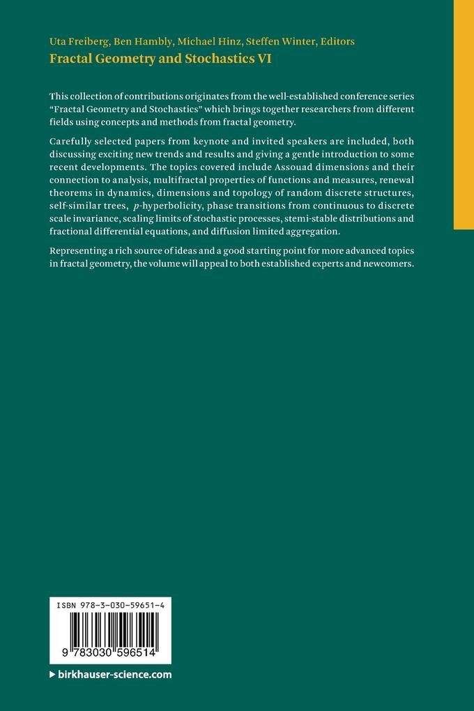 Weitere Ansicht: Fractal Geometry and Stochastics VI