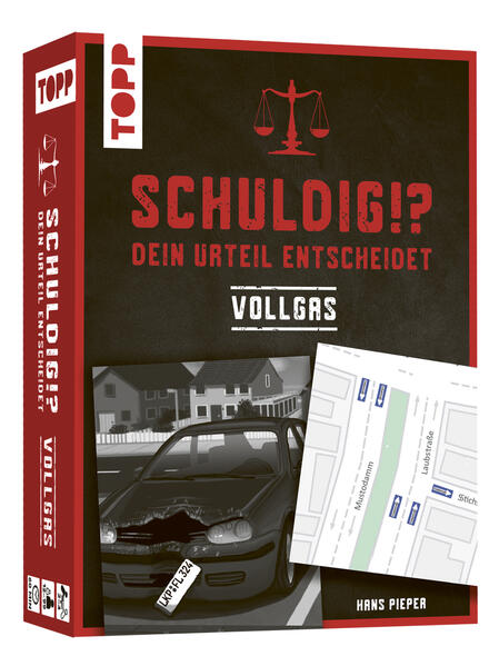 Produktbild: Schuldig?! Dein Urteil entscheidet - Vollgas. Krimispiel in 50 Karten | Hans Pieper