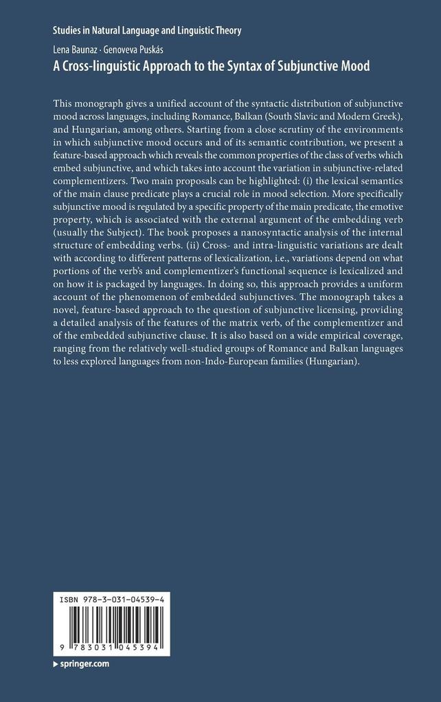 Weitere Ansicht: A Cross-linguistic Approach to the Syntax of Subjunctive Mood | Lena Baunaz, Genoveva Puskás