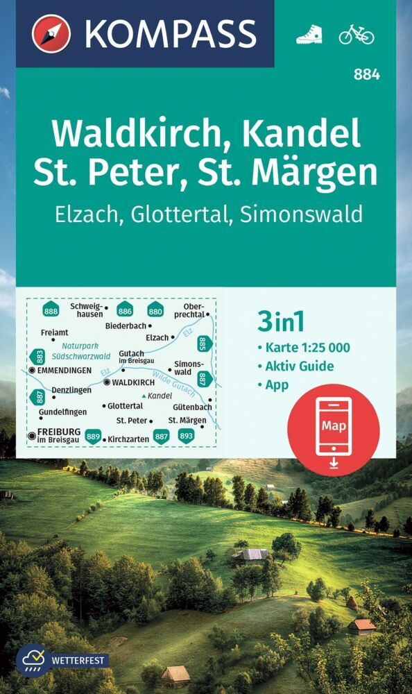 Produktbild: KOMPASS Wanderkarte 884 Waldkirch, Kandel, St.Peter, St. Märgen 1:25.000