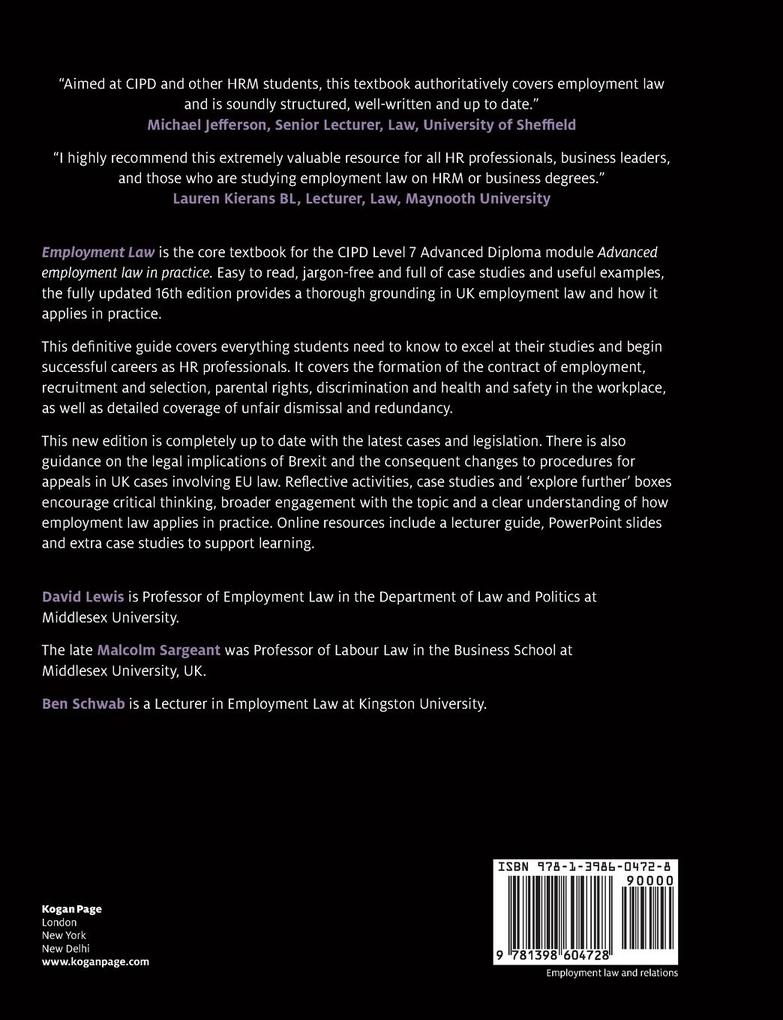 Weitere Ansicht: Employment Law | David Lewis, Malcolm Sargeant, Ben Schwab, David Balaban Lewis