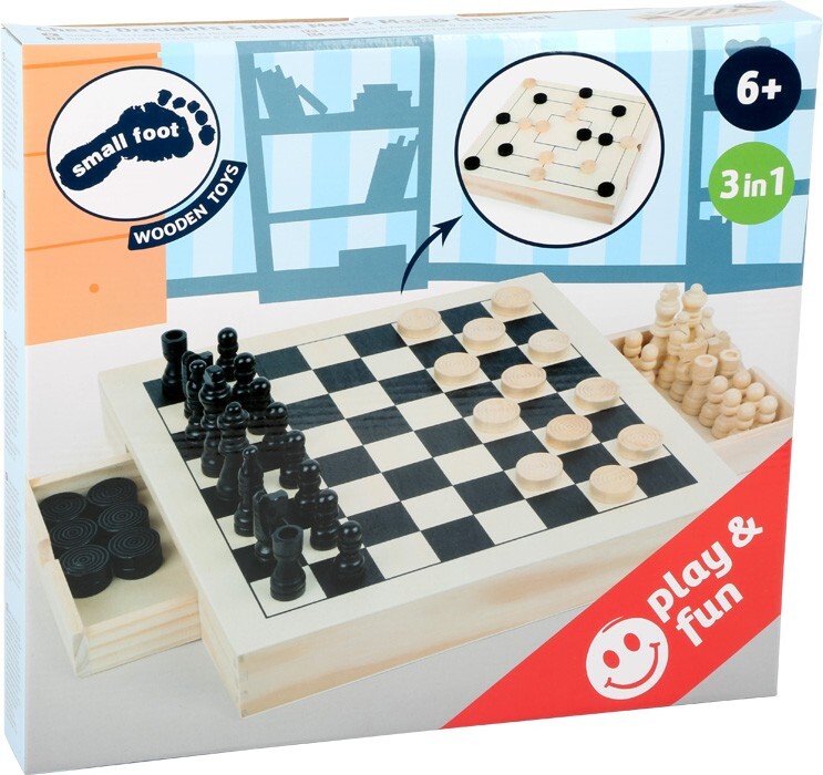 Produktbild: small foot 11208 - Spiele-Set (Schach/Dame/Mühle), Holzbox, 28x28cm