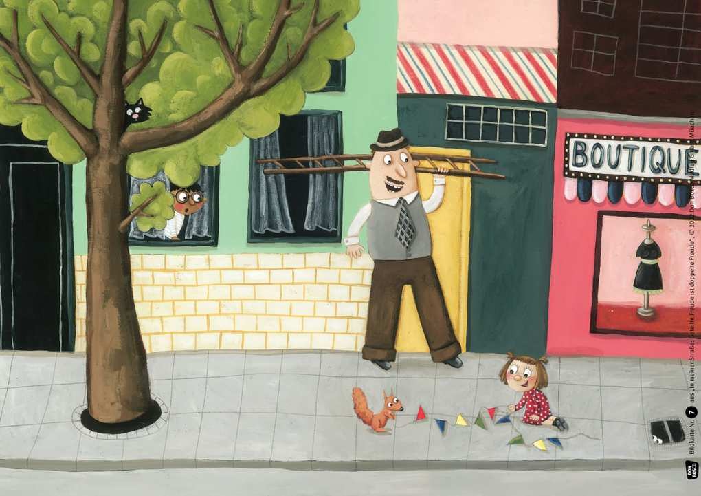Weitere Ansicht: In meiner Straße: Geteilte Freude ist doppelte Freude. Kamishibai Bildkartenset | Anna Maria Praßler