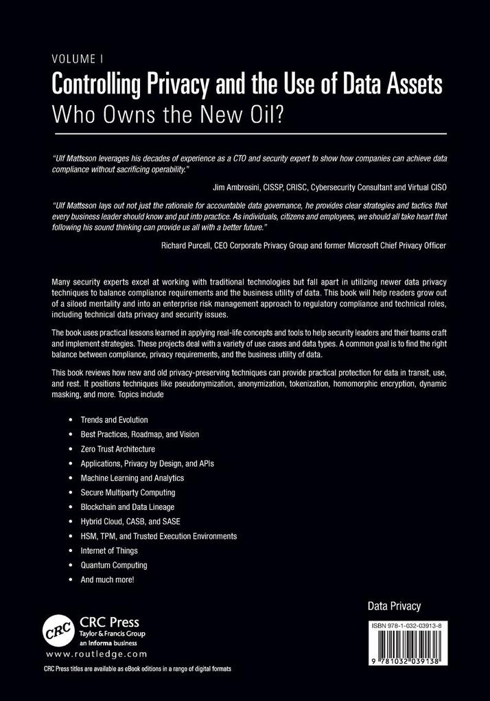 Weitere Ansicht: Controlling Privacy and the Use of Data Assets - Volume 1 | Ulf Mattsson
