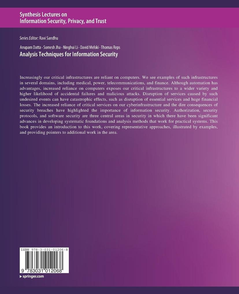 Weitere Ansicht: Analysis Techniques for Information Security | Anupam Datta, Somesh Jha, Thomas Reps, David Melski, Ninghui Li