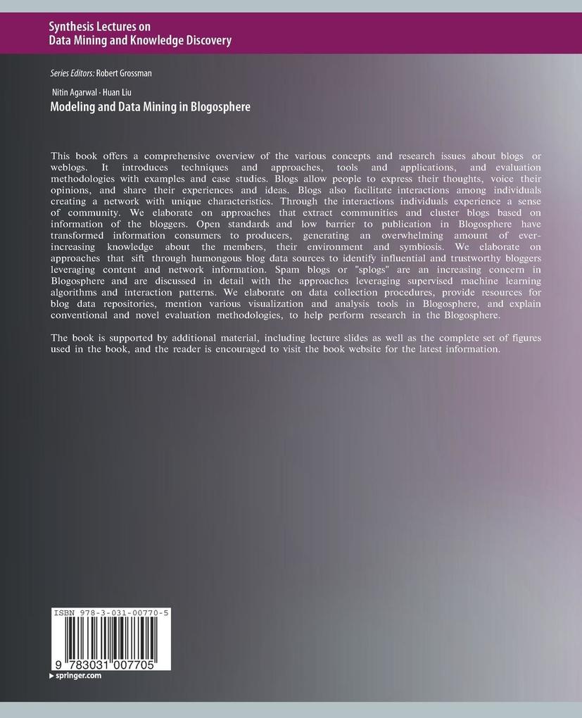 Weitere Ansicht: Modeling and Data Mining in Blogosphere | Huan Liu, Nitin Agarwal