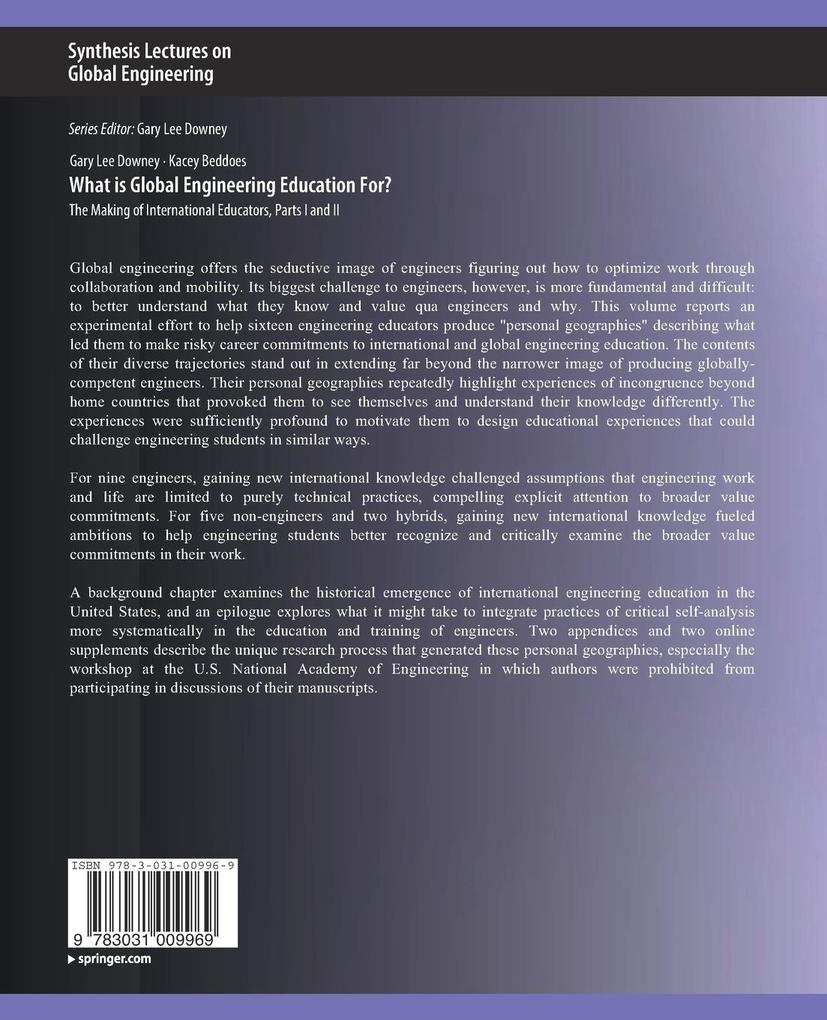 Weitere Ansicht: What is Global Engineering Education For? The Making of International Educators, Part I & II | Kacey Beddoes, Gary Downey
