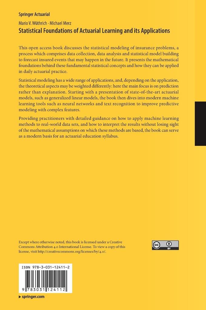 Weitere Ansicht: Statistical Foundations of Actuarial Learning and its Applications | Mario V. Wüthrich, Michael Merz