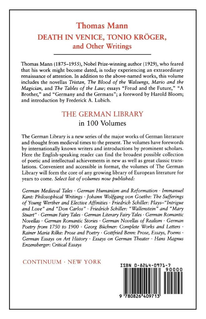 Weitere Ansicht: Death in Venice, Tonio Kroger, and Other Writings | Thomas Mann, Harold Ed Bloom