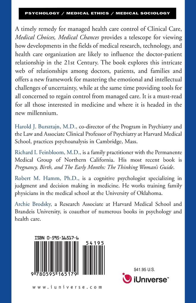 Weitere Ansicht: Medical Choices, Medical Chances | Harold Bursztajn, Richard I. Feinbloom