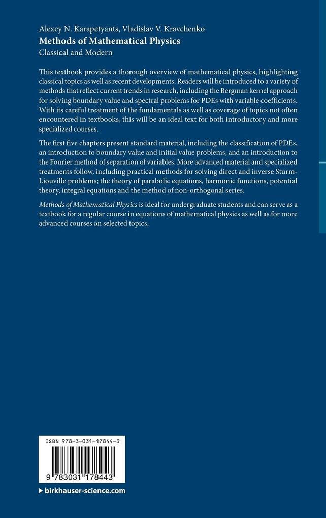 Weitere Ansicht: Methods of Mathematical Physics | Alexey N. Karapetyants, Vladislav V. Kravchenko