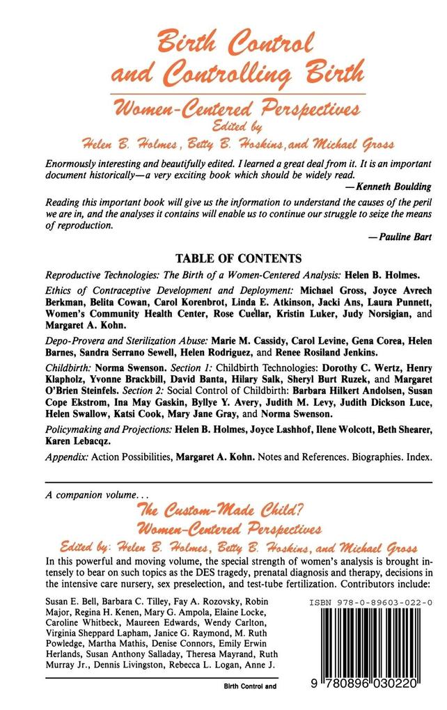 Weitere Ansicht: Birth Control and Controlling Birth | Helen B. Holmes, Betty B. Hoskins, Michael Groß