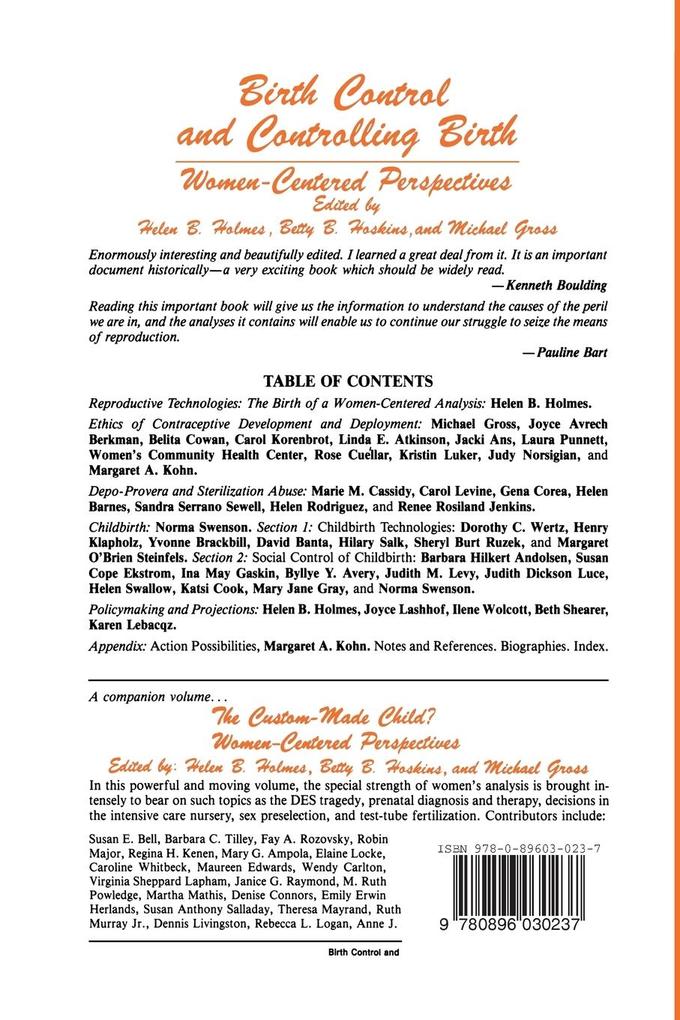 Weitere Ansicht: Birth Control and Controlling Birth | Michael Gross, Helen B. Holmes, Betty B. Hoskins