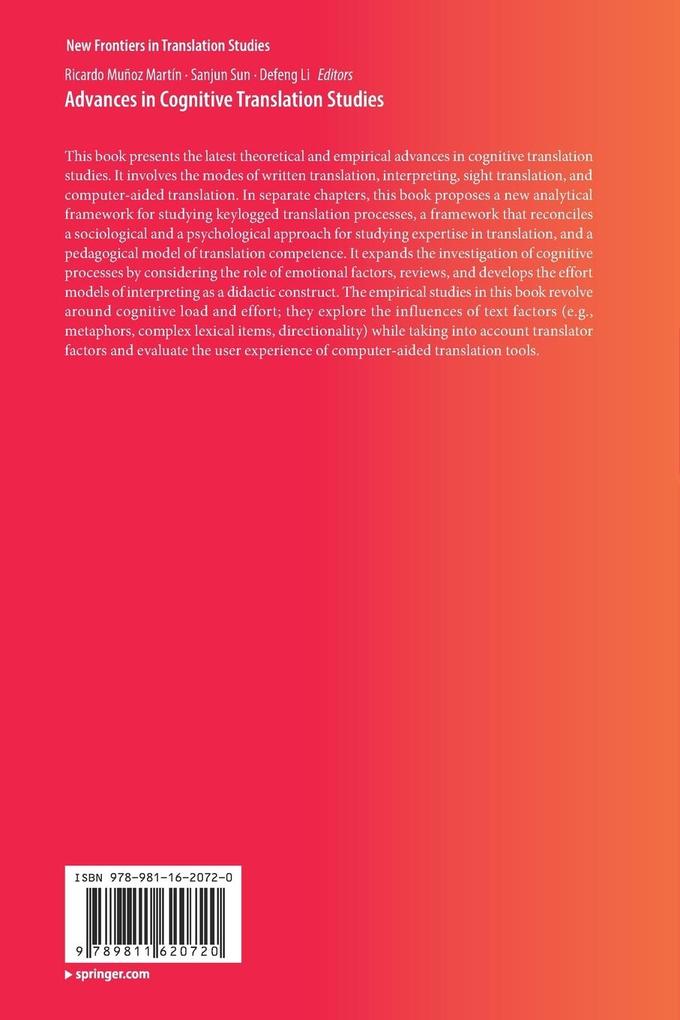 Weitere Ansicht: Advances in Cognitive Translation Studies